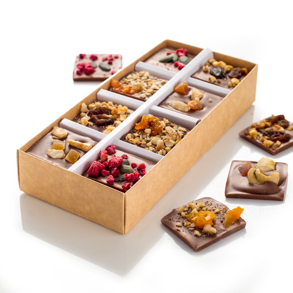 Large pack of fruit and nut chocolate mendiants.